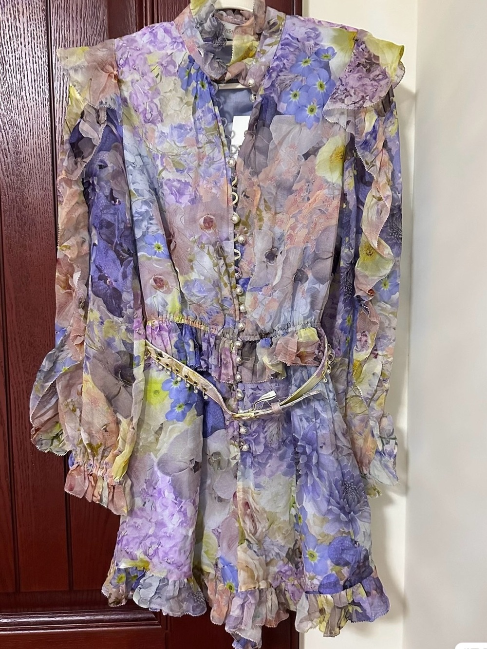 Zimmermann Jumpsuit Floral Ruffled Long-Sleeve Lavender